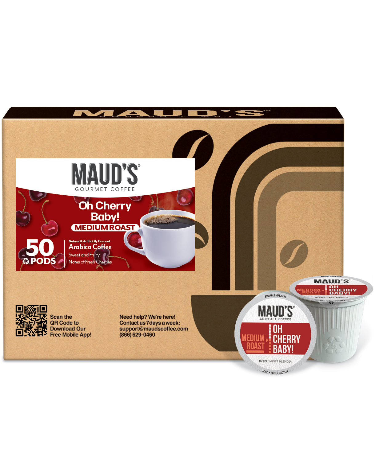 Maud's Cherry Flavored Coffee Pods, 50ct, Medium Roast Flavored Coffee in Single Serve Pods 100% Arabica Beans, Compatible with Keurig K Cups Maker