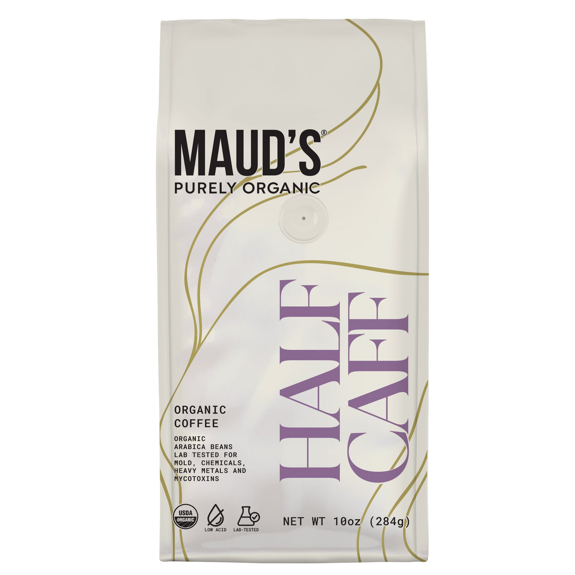 Maud's Purely Organic Half Caffeine Ground Coffee