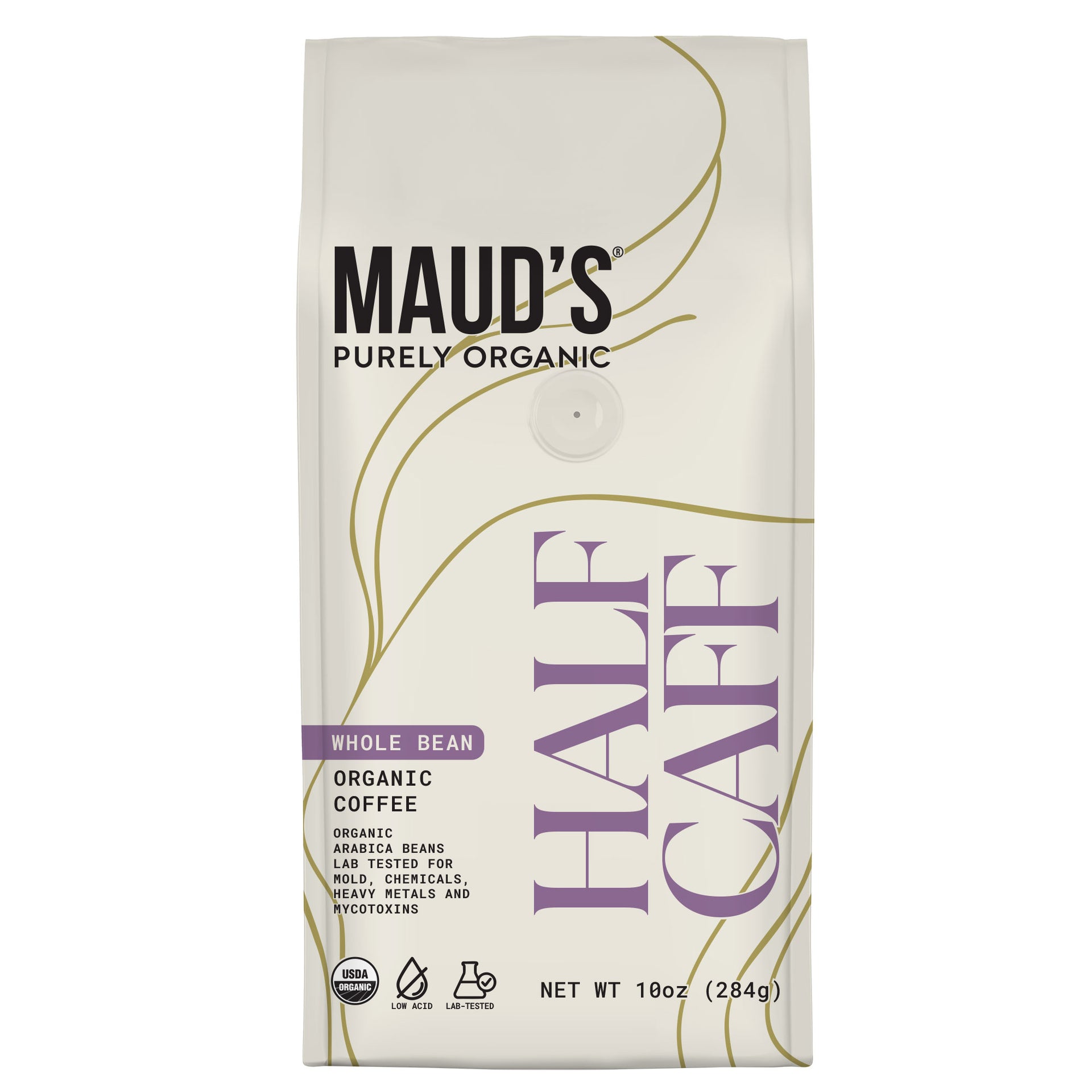 Maud's Purely Organic Half Caffeine Whole Bean Coffee