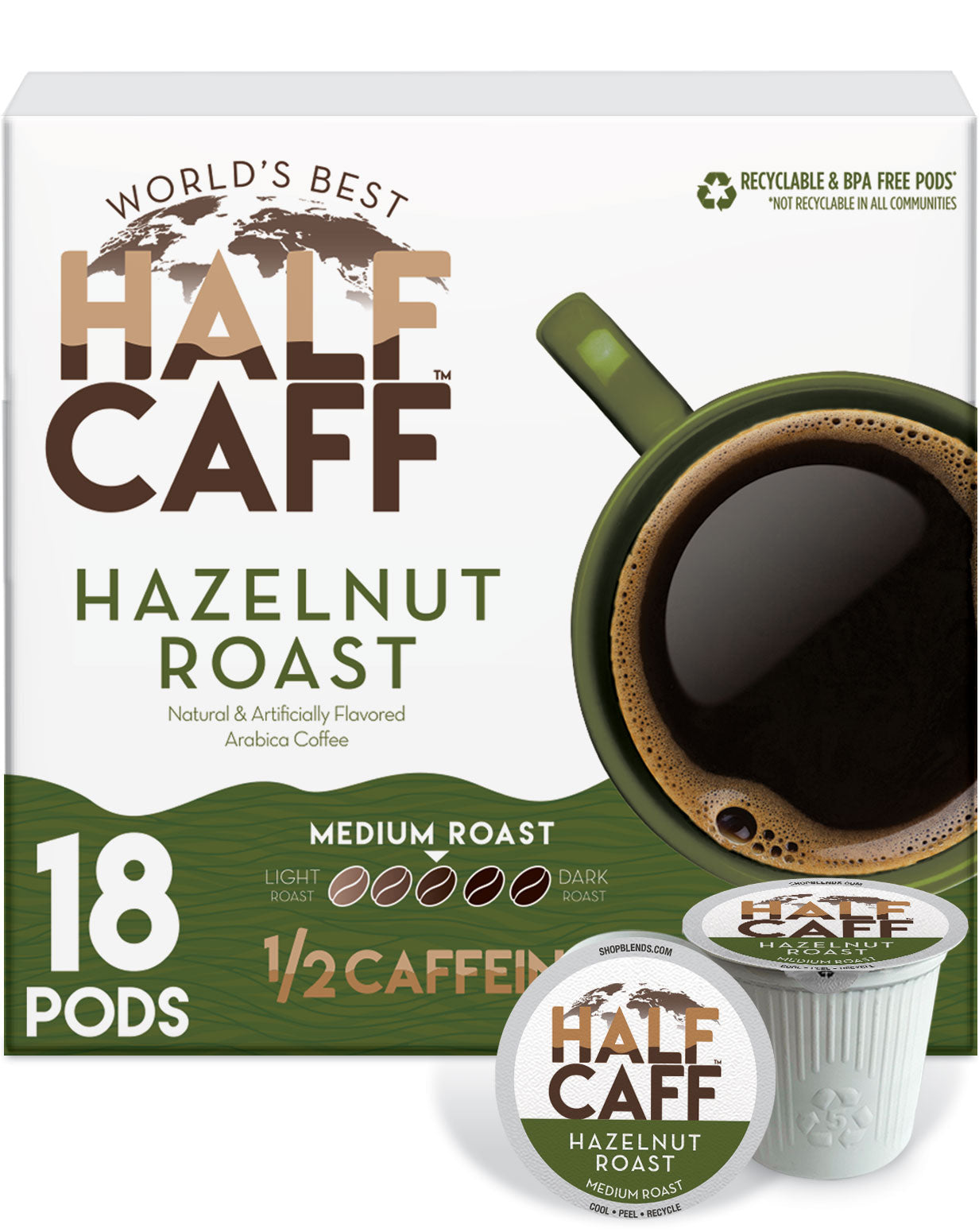 World's Best Half Caff™ Hazelnut Roast Flavored Coffee Pods