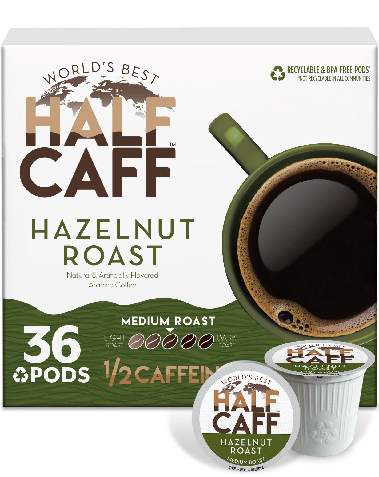 World's Best Half Caff™ Hazelnut Roast Flavored Coffee Pods