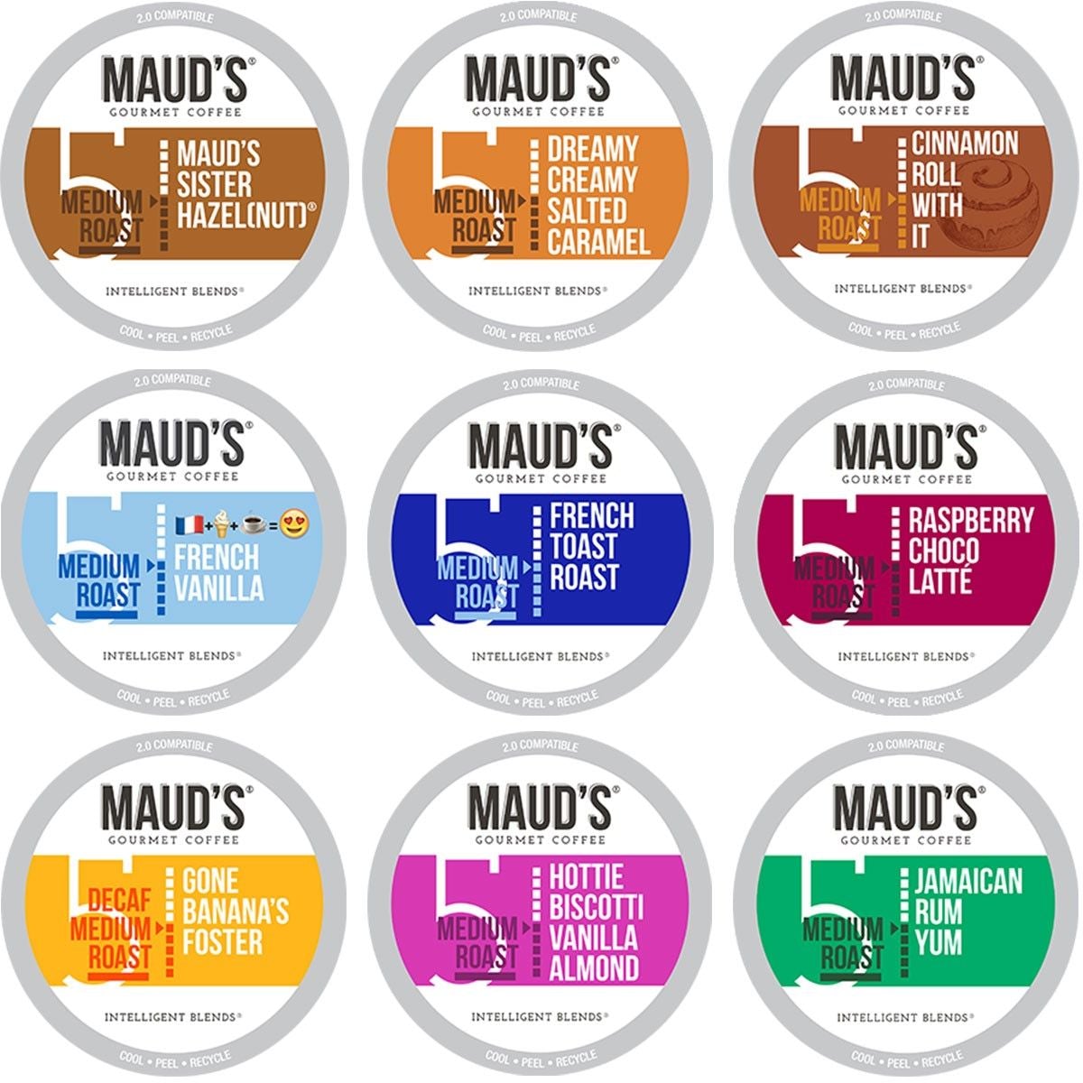 Maud's Flavored Coffee Pods Variety Pack (9 Blends)